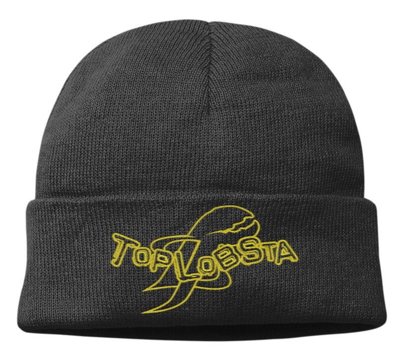 Top Lobsta embroidered logo knit beanie in black