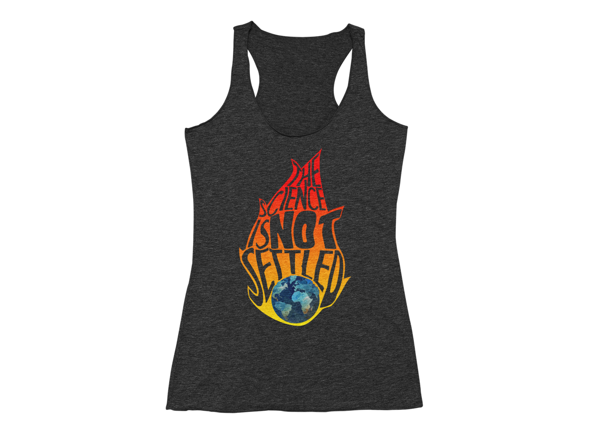 The Science Isn’t Settled Racerback Tank with bold graphic design