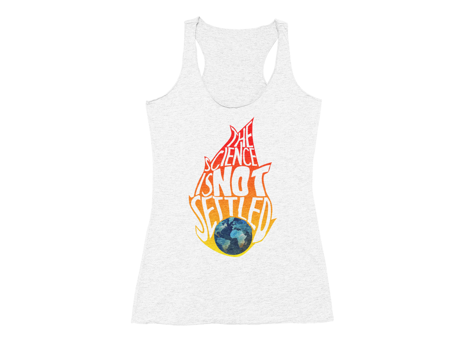 The Science Isn’t Settled Racerback Tank with bold graphic design